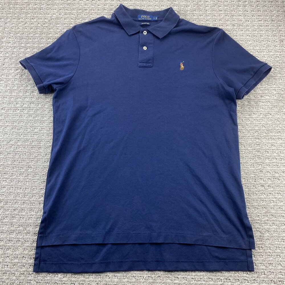 Polo Ralph Lauren Shirt Men L Navy Blue PIMA Soft Touch - STAINS / DISCOLORATION